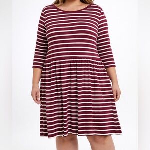 Forever 21+ Burgundy White Striped 3/4 Sleeve Dress 1x plus size y2k 2000s